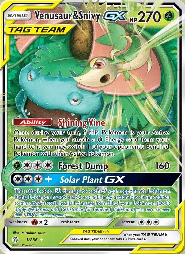 Venusaur & Snivy GX #1 Cosmic Eclipse PSA 10