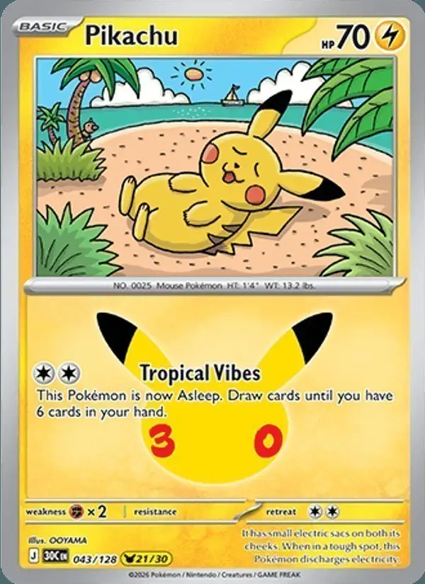 Pikachu #043 30th Celebration PSA 10