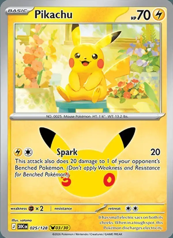 Pikachu #025 30th Celebration PSA 10