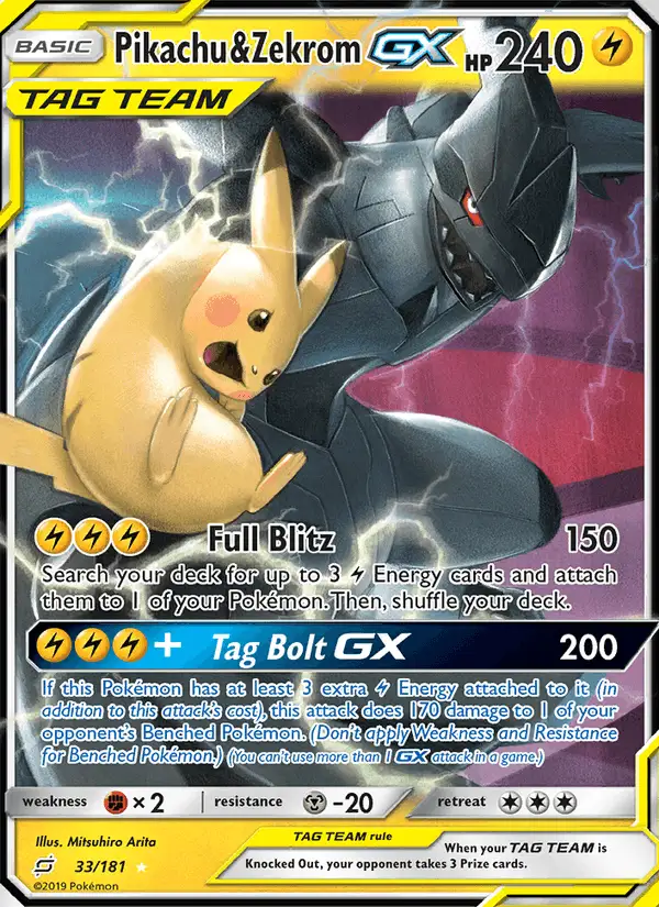 Pikachu & Zekrom GX #33 Team Up PSA 10