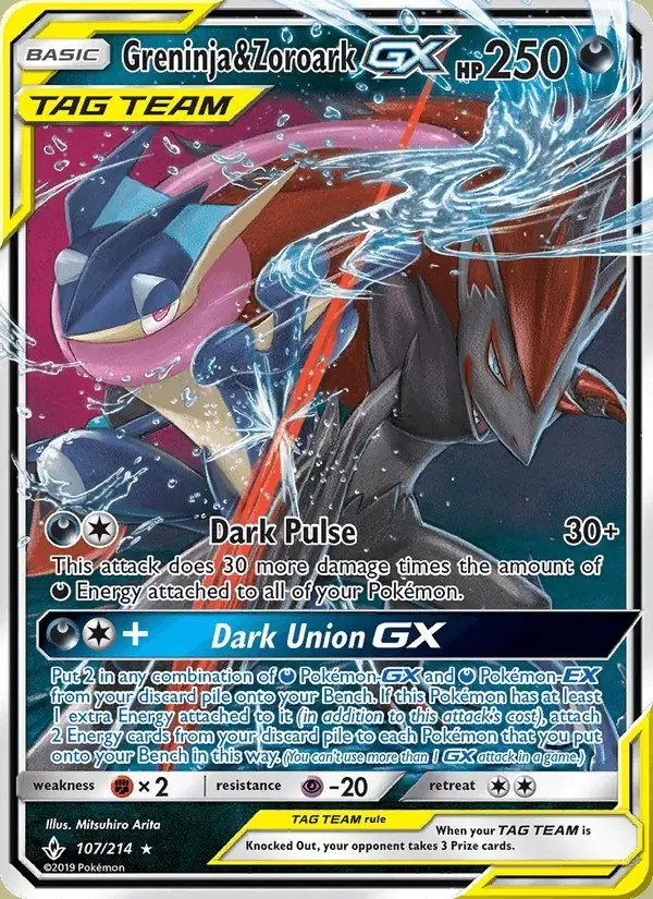 Greninja & Zoroark GX #107 Unbroken Bonds PSA 10