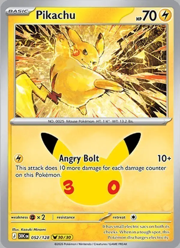 Pikachu #052 30th Celebration PSA 10