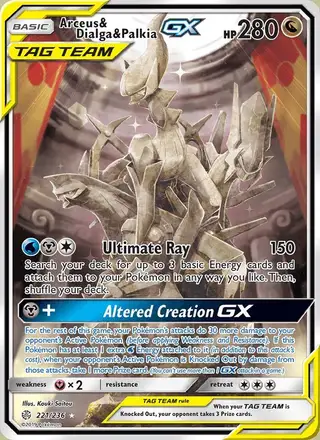 Arceus & Dialga & Palkia GX #221 Cosmic Eclipse PSA 10