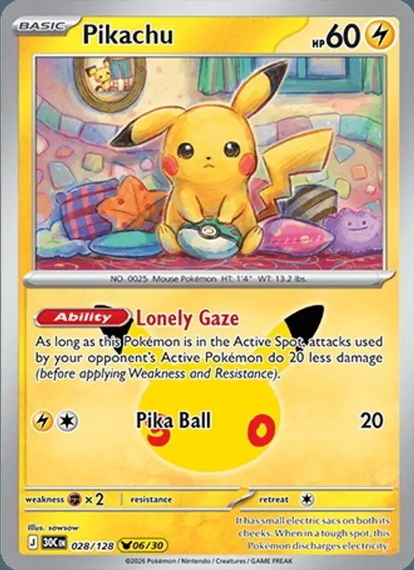 Pikachu #028 30th Celebration PSA 10
