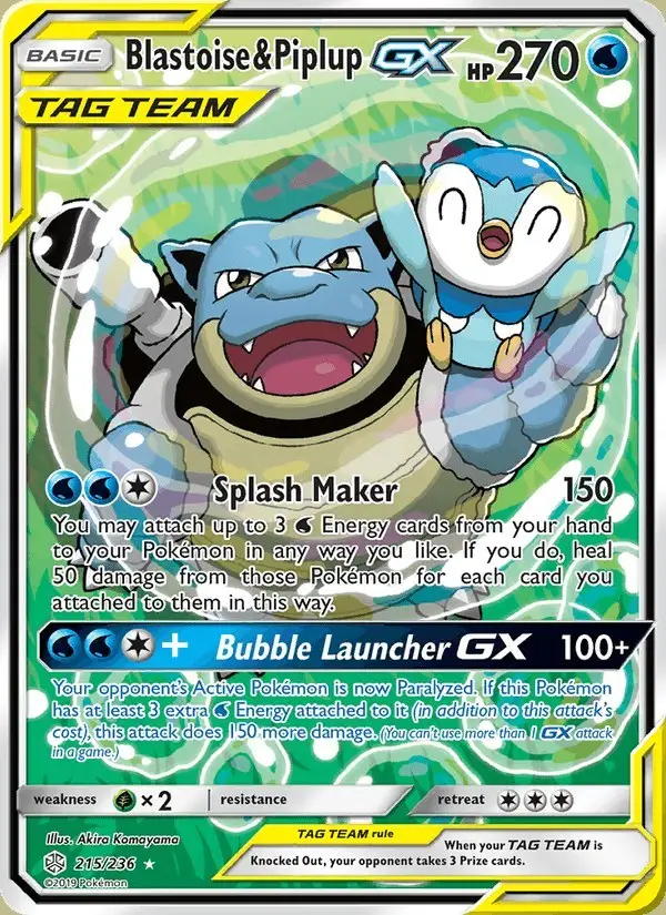 Blastoise & Piplup GX #215 Cosmic Eclipse PSA 10