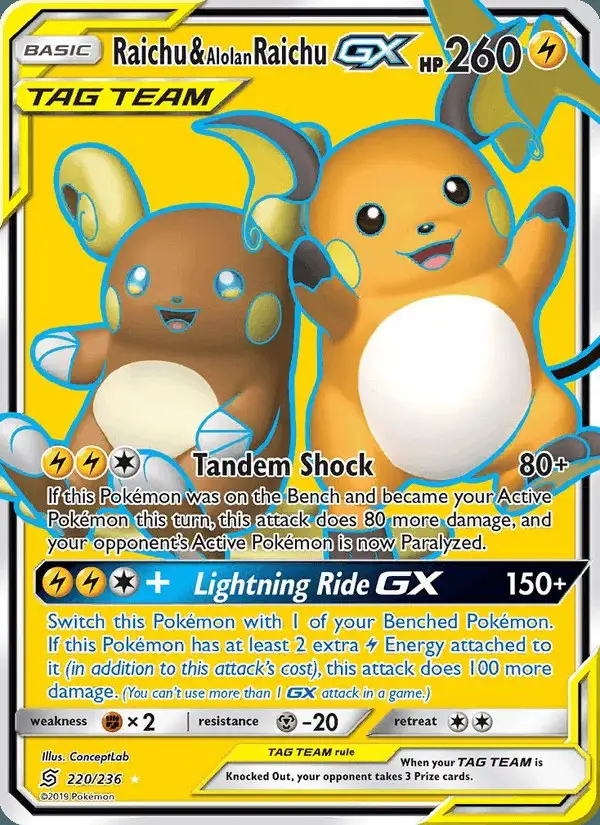 Raichu & Alolan Raichu GX #220 Unified Minds PSA 10