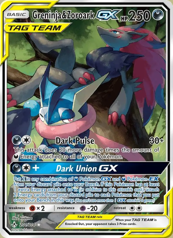 Greninja & Zoroark GX #201 Unbroken Bonds PSA 10