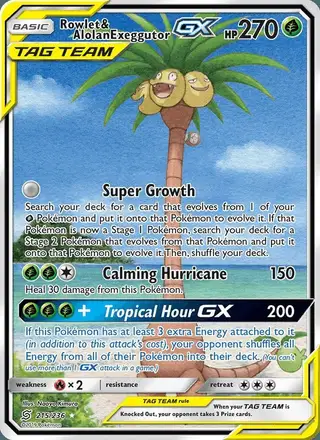 Rowlet & Alolan Exeggutor GX #215 Unified Minds PSA 10