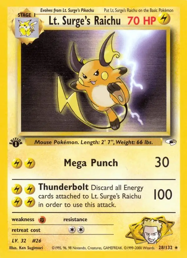 Lt. Surge's Raichu #28 Gym Heroes PSA 10