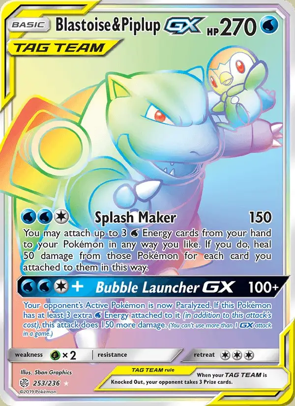 Blastoise & Piplup GX #253 Cosmic Eclipse PSA 10