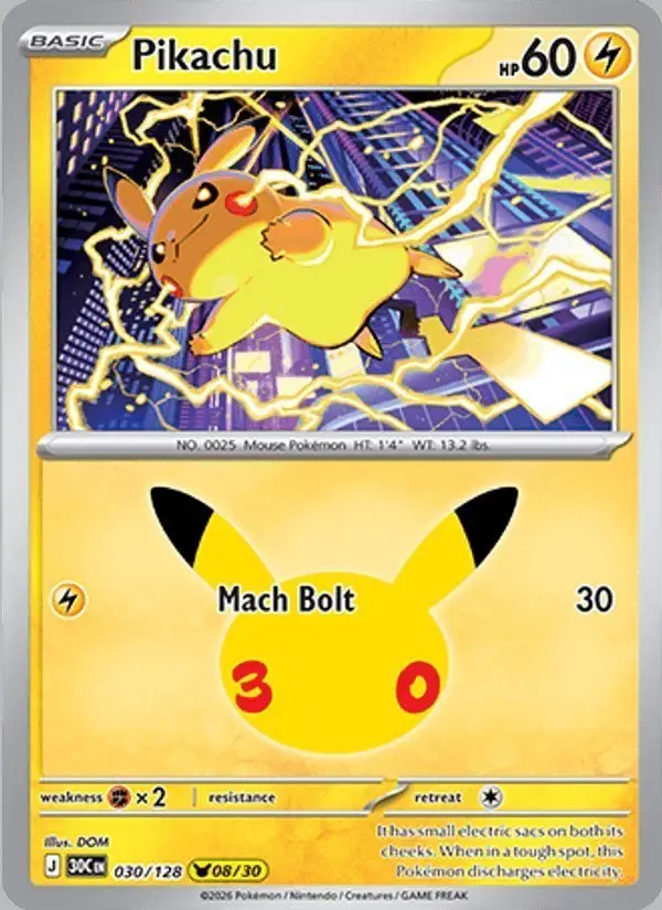 Pikachu #030 30th Celebration PSA 10