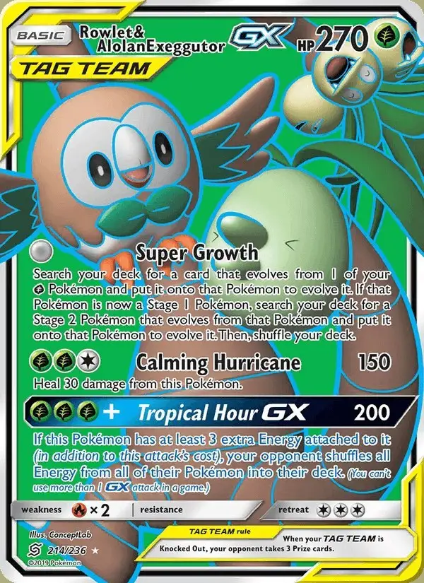 Rowlet & Alolan Exeggutor GX #214 Unified Minds PSA 10
