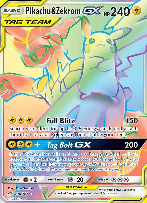 Pikachu & Zekrom GX #184 Team Up PSA 10