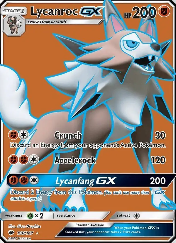 Lycanroc GX #136 Burning Shadows PSA 10
