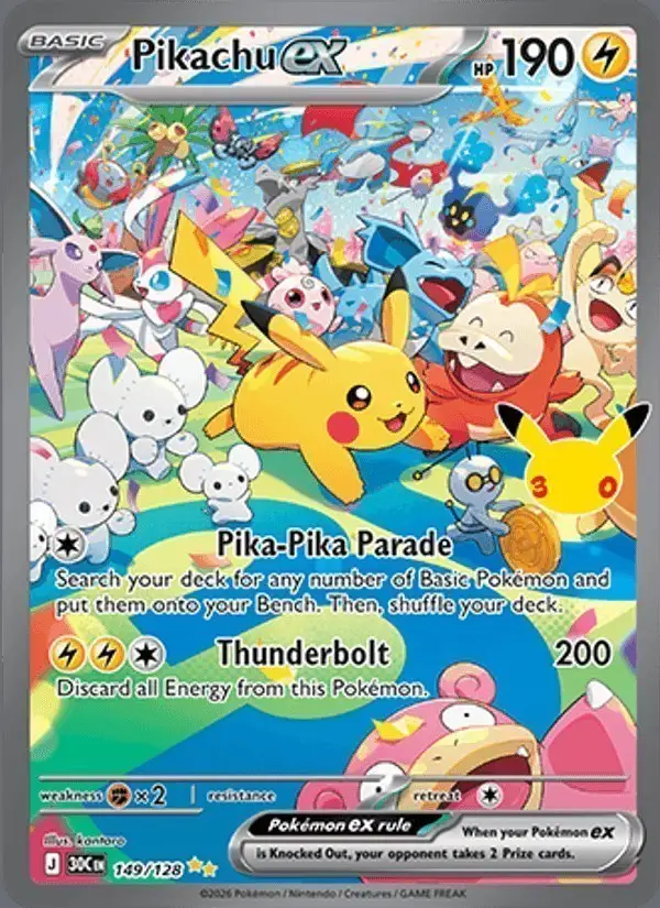 Pikachu ex #149 30th Celebration PSA 10