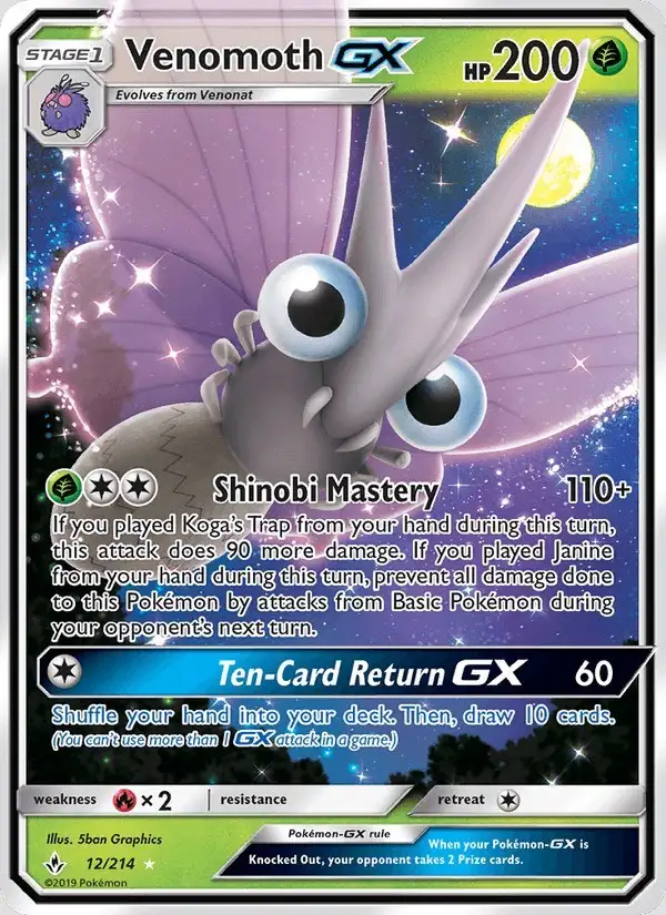 Venomoth GX #12 Unbroken Bonds PSA 10