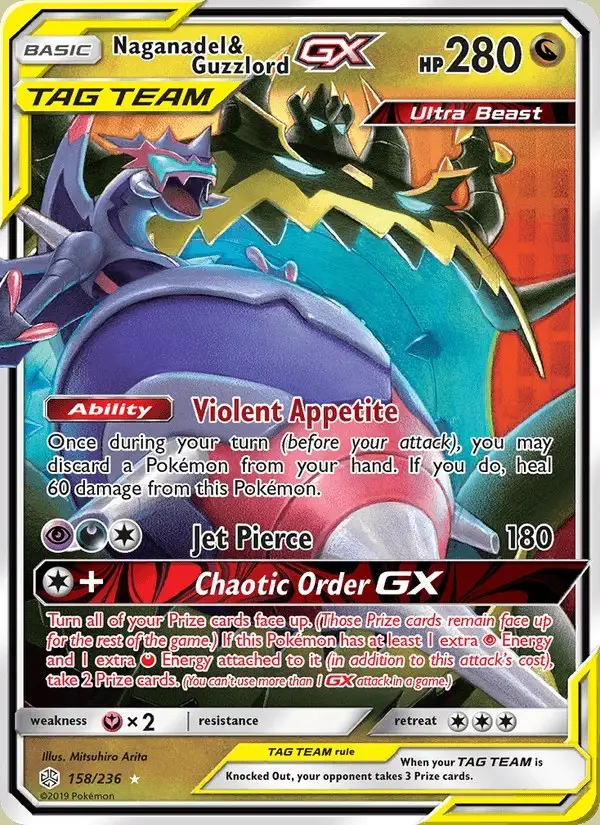 Naganadel & Guzzlord GX #158 Cosmic Eclipse PSA 10