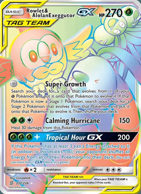 Rowlet & Alolan Exeggutor GX #237 Unified Minds PSA 10