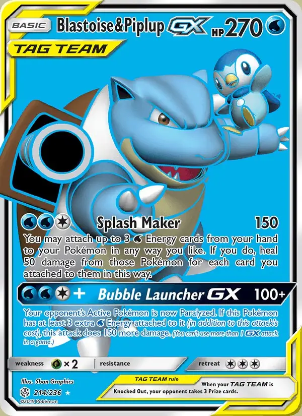 Blastoise & Piplup GX #214 Cosmic Eclipse PSA 10
