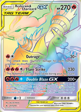 Reshiram & Charizard GX #217 Unbroken Bonds PSA 10
