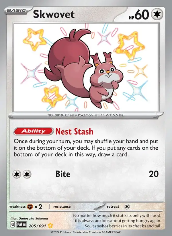 Skwovet #205 Paldean Fates PSA 10