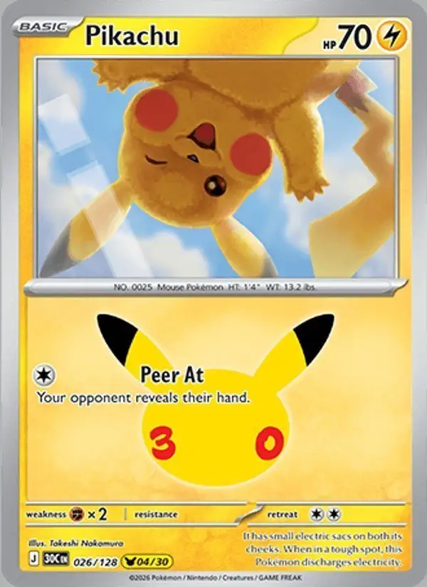 Pikachu #026 30th Celebration PSA 10