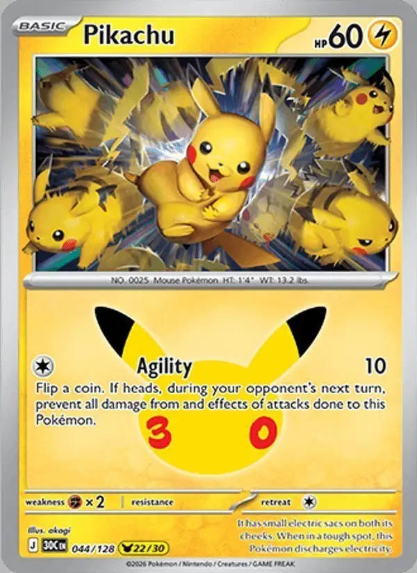Pikachu #044 30th Celebration PSA 10