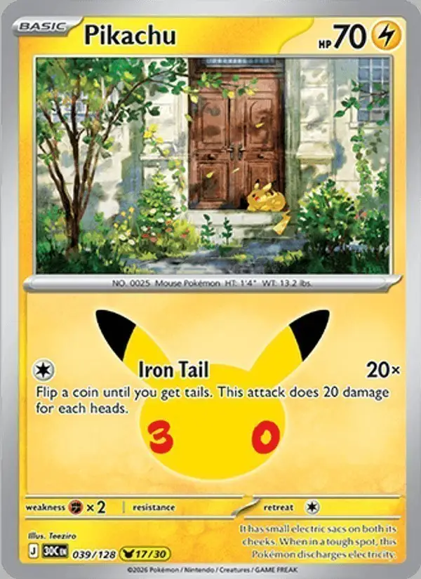 Pikachu #039 30th Celebration PSA 10