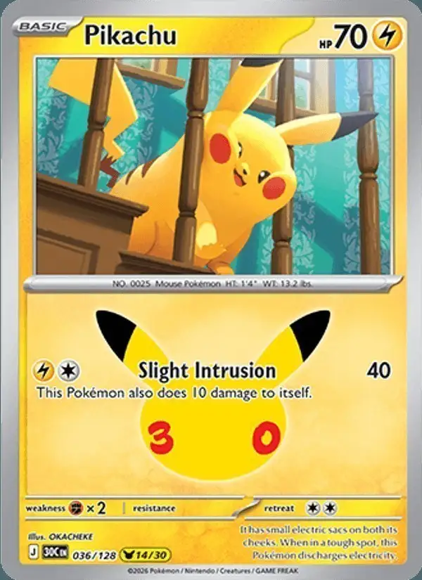 Pikachu #036 30th Celebration PSA 10