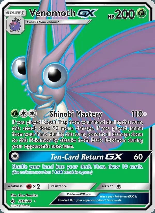 Venomoth GX #193 Unbroken Bonds PSA 10