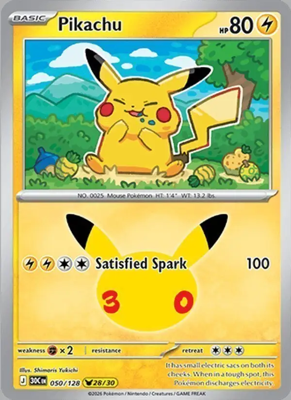 Pikachu #050 30th Celebration PSA 10