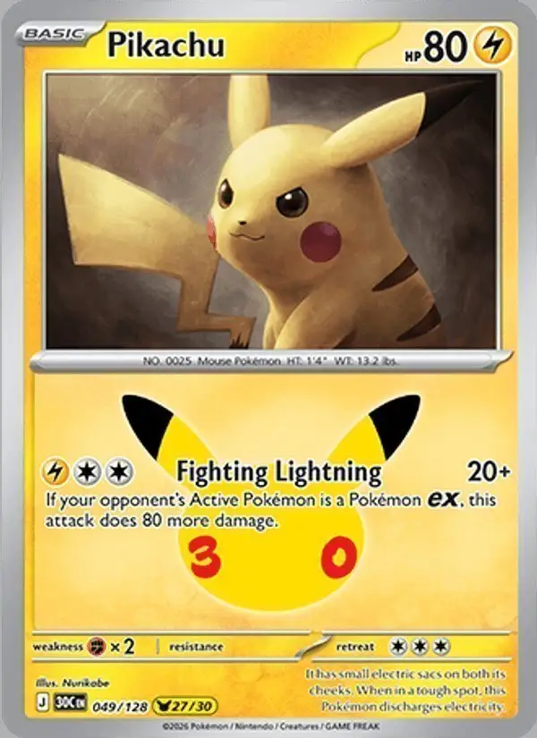 Pikachu #049 30th Celebration PSA 10