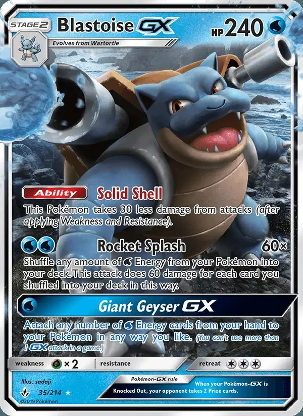 Blastoise GX #35 Unbroken Bonds PSA 10