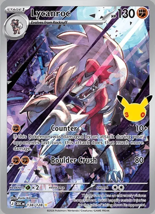 Lycanroc #138 30th Celebration PSA 10