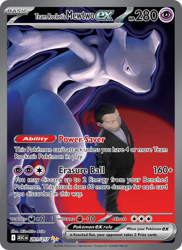 Rocket's Mewtwo ex #281 Ascended Heroes PSA 10