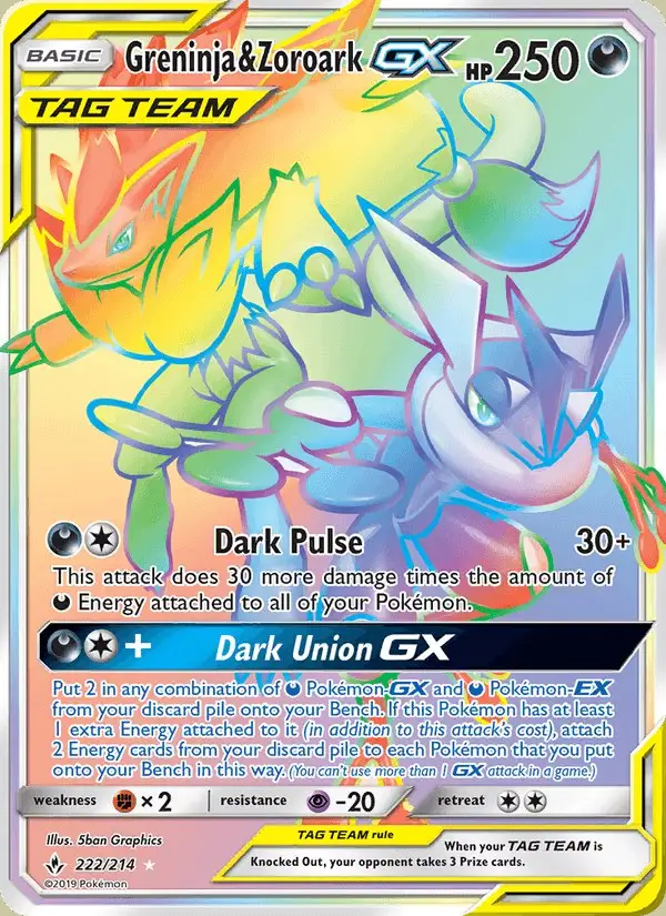 Greninja & Zoroark GX #222 Unbroken Bonds PSA 10