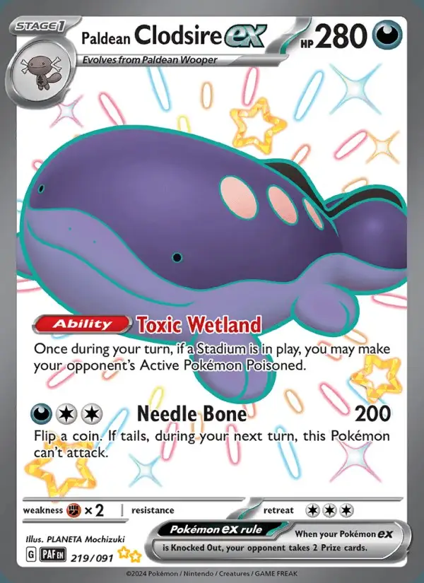 Paldean Clodsire ex #219 Paldean Fates PSA 10