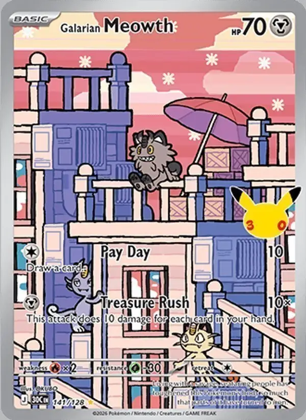 Galarian Meowth #141 30th Celebration PSA 10