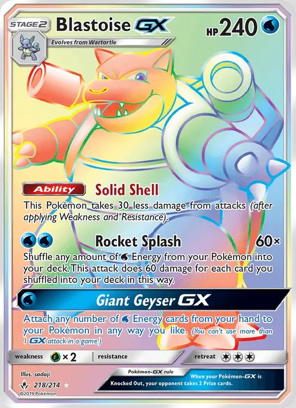 Blastoise GX #218 Unbroken Bonds PSA 10