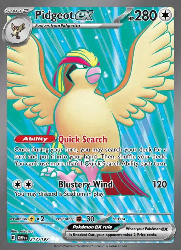 Pidgeot ex #217 Obsidian Flames PSA 10