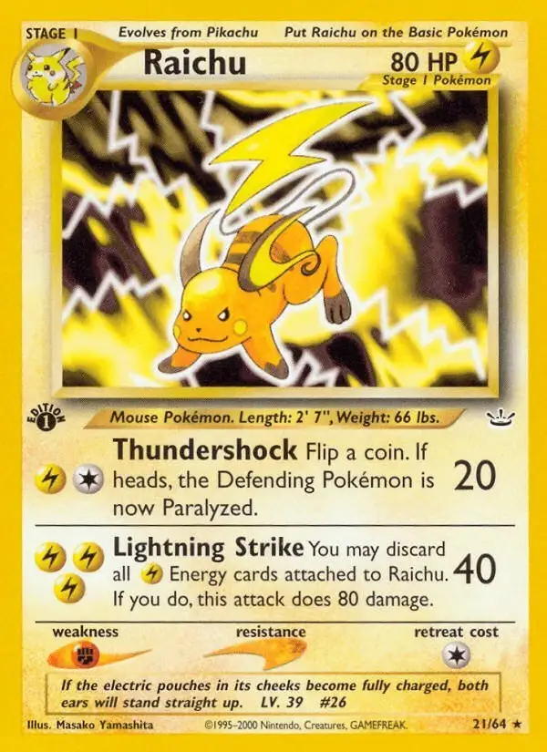 Raichu #21 Neo Revelation PSA 10